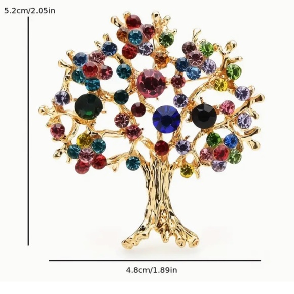 NEW FAMILY TREE OF LIFE SILVER TONE RHINESTONE BROOCH/PIN FASHION JEWELRY/GIFT - Picture 5 of 5
